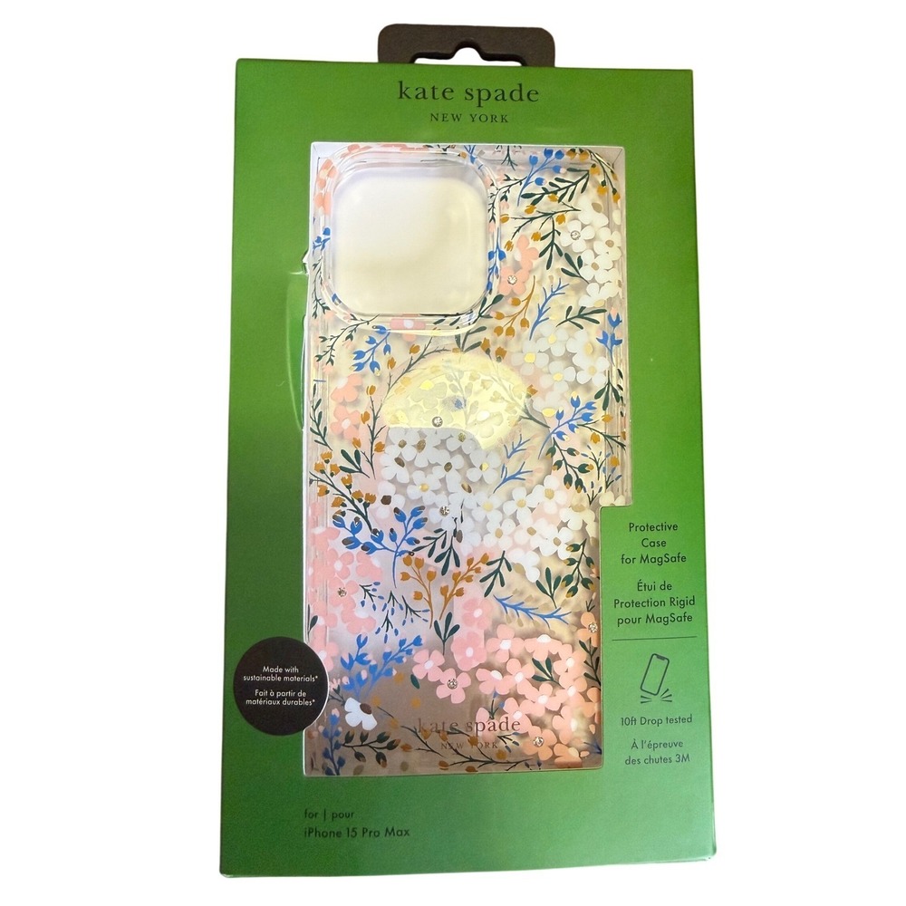 Kate Spade Protective Case‎ for iPhone 15 Pro Max MagSafe Floral Pink Blue New